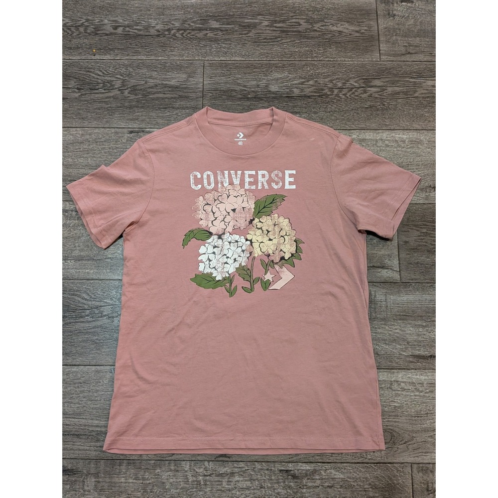 Converse Floral Hydrangea Graphic T-Shirt Pink XL Mens Short Sleeve Cotton